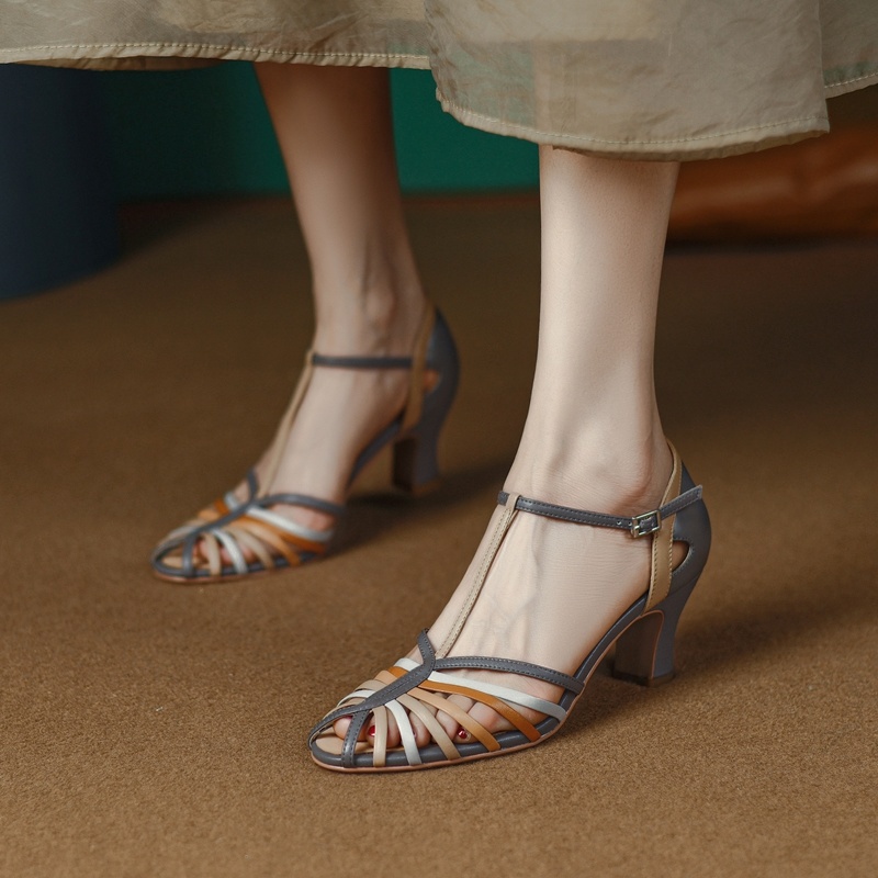 Giày Sandal Cao Gót Đế Chữ T Bằng Da Thời Trang Dành Cho Nữ