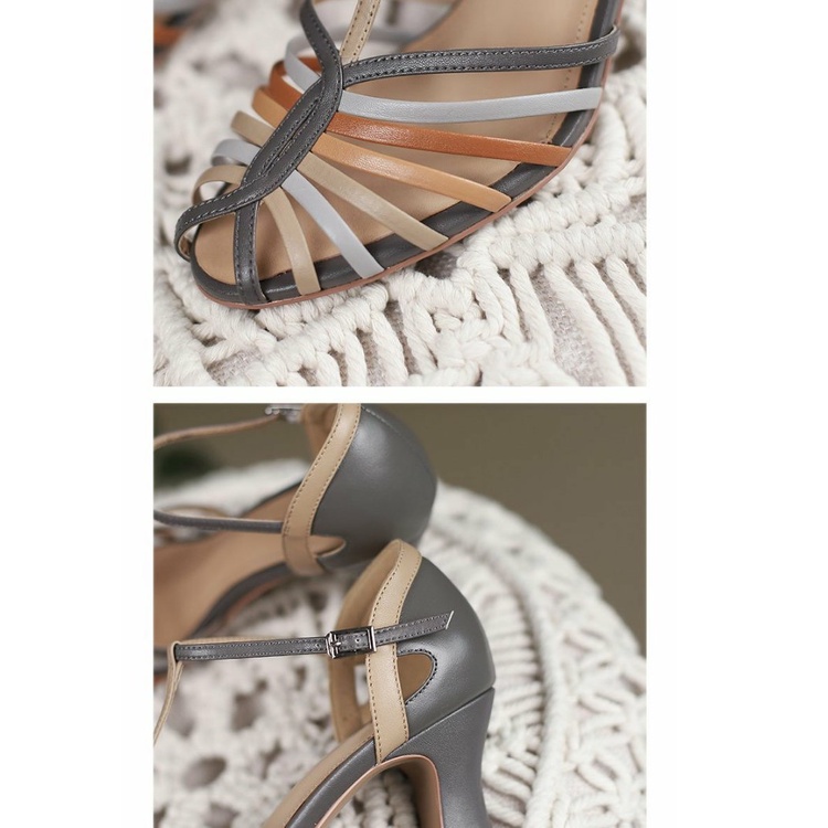 Giày Sandal Cao Gót Đế Chữ T Bằng Da Thời Trang Dành Cho Nữ