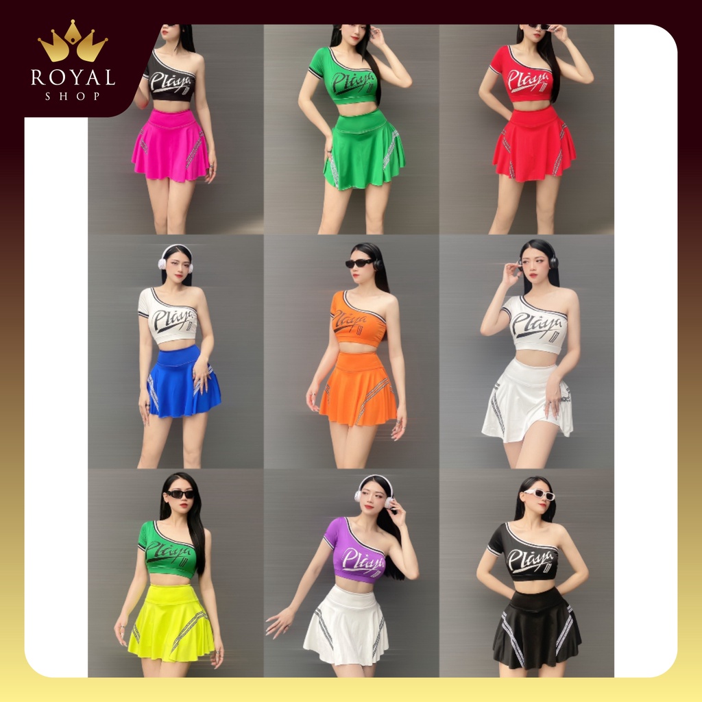 Set Đồ tập gym nữ Hot trend Bộ Váy 2 Lớp Áo Lệch Vai Tập Gym Yoga Aerobic