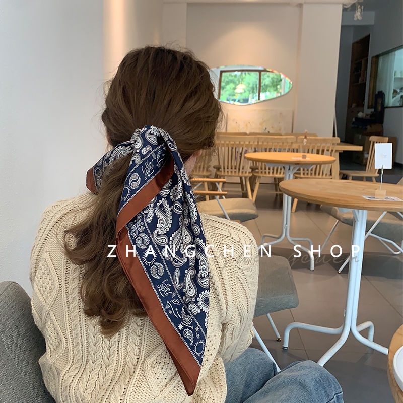 Khăn Quàng Cổ Hình Vuông Bằng Lụa Họa Tiết Hoa Phong Cách retro Pháp Dễ Phối Đồ Thời Trang Xuân Thu Cho Nữ