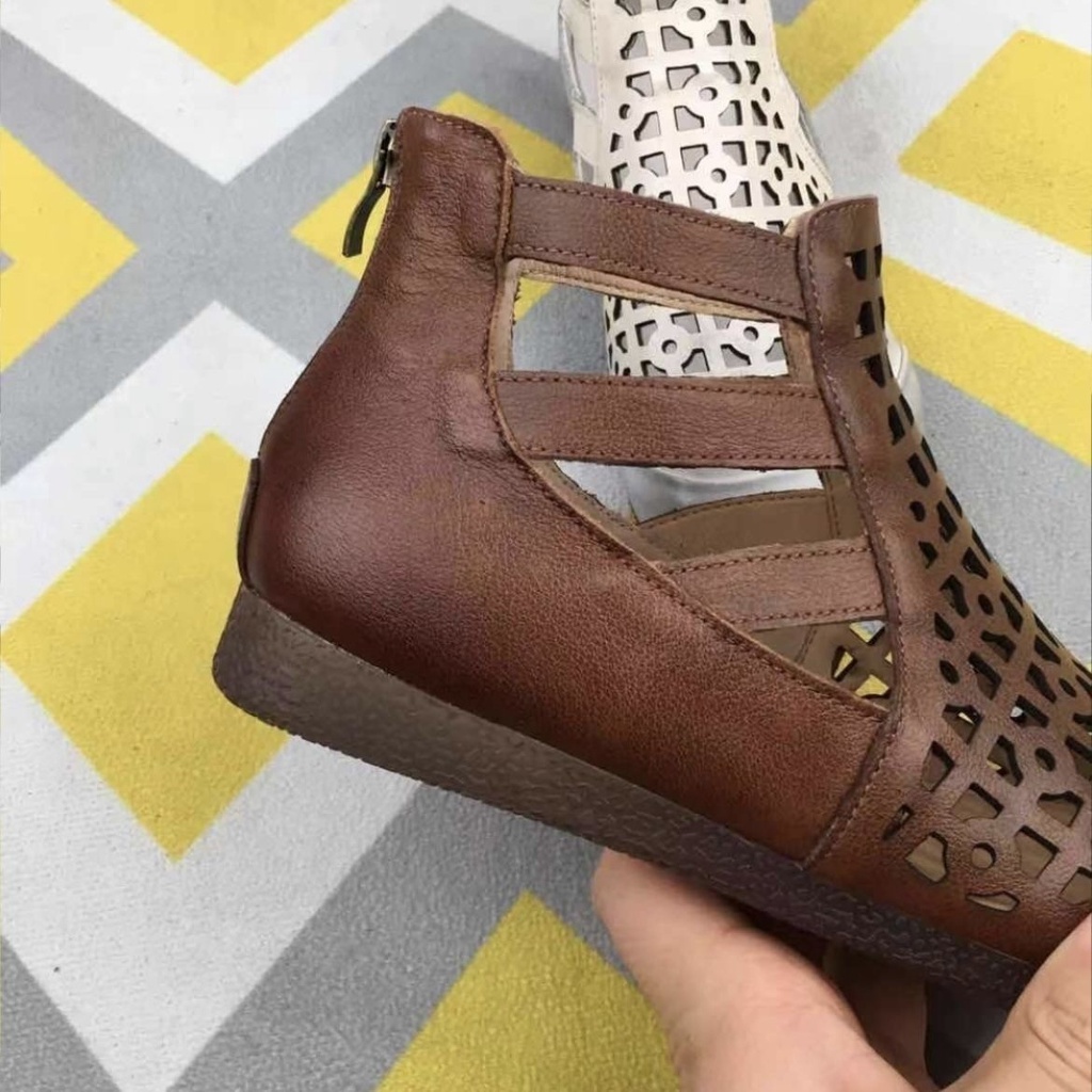 Giày Bốt Da Thật Đục Lỗ Mũi Tròn Phong Cách Dân Tộc Thời Trang Mùa Hè 2023