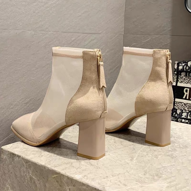 Giày Bốt Martin Cao Gót Phối Lưới Thoáng Khí Thời Trang Mùa Hè 2022 Mới