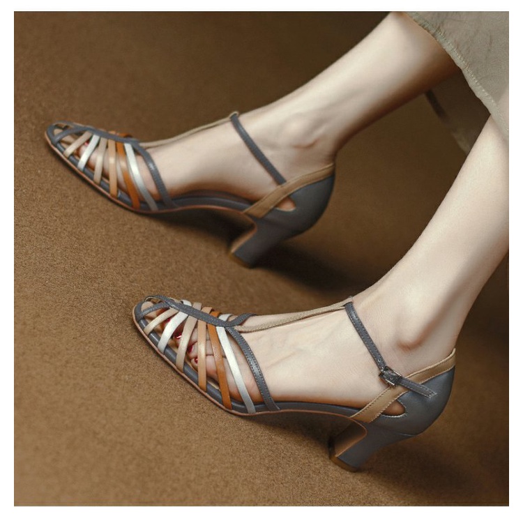 Giày Cao Gót Da Thật Hở Ngón Thời Trang Mùa Hè 2023 Cho Nữ