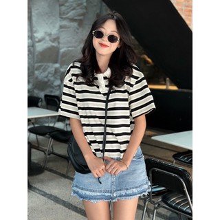 Áo thun polo - 834 - 2 nút to - kẻ ngang