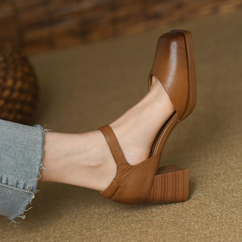 Giày Cao Gót Da Mũi Vuông Thời Trang Mùa Xuân 2023 Dành Cho Nữ