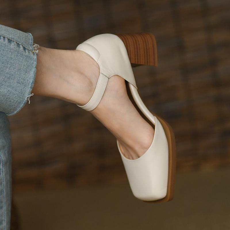 Giày Cao Gót Da Mũi Vuông Thời Trang Mùa Xuân 2023 Dành Cho Nữ