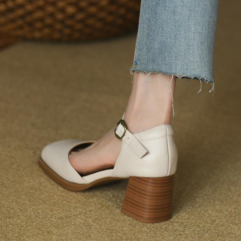 Giày Cao Gót Da Mũi Vuông Thời Trang Mùa Xuân 2023 Dành Cho Nữ