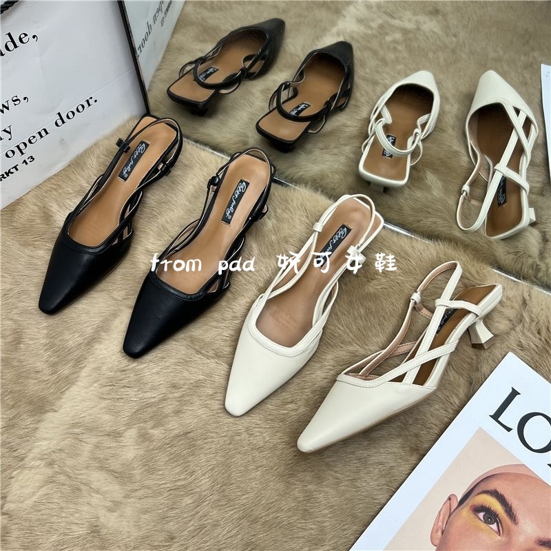 Sandal Cao Gót Mũi Vuông Hở Lưng Phong Cách Thời Trang Pháp 2023 Dành Cho Nữ