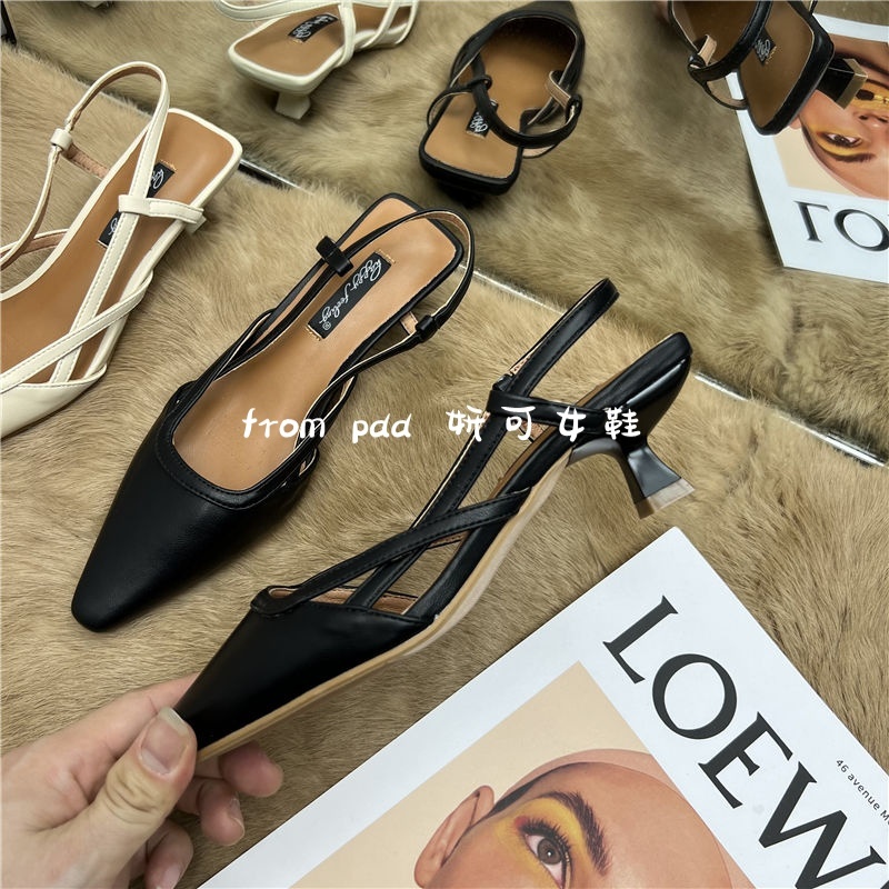 Sandal Cao Gót Mũi Vuông Hở Lưng Phong Cách Thời Trang Pháp 2023 Dành Cho Nữ