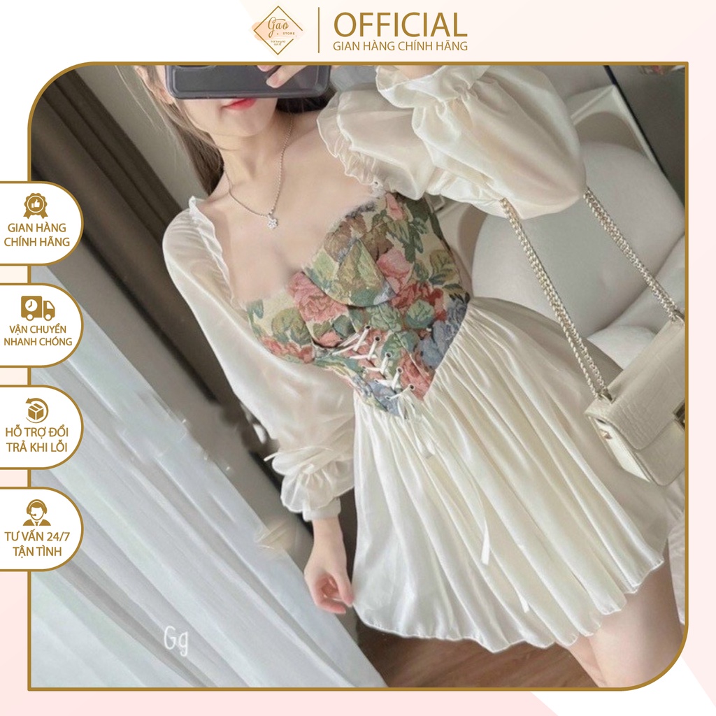 Set Đầm Váy Công Chúa Tay Dài Bánh Bèo, Thiết Kế Họa Tiết Cực Đẹp, Chất Voan Dày Dặn, Tôn Phong Cách Sang Chảnh