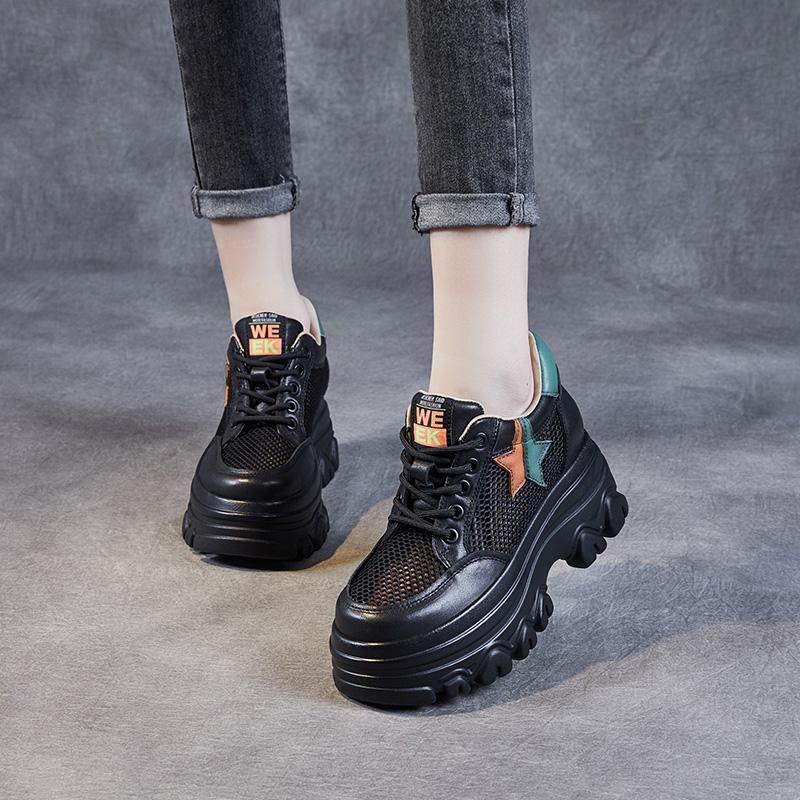 Giày Da Bò Thật Đế Dày Phối Lưới Đục Lỗ Thoáng Khí Thời Trang Mùa Hè 2023 Cho Nữ