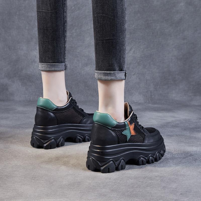 Giày Da Bò Thật Đế Dày Phối Lưới Đục Lỗ Thoáng Khí Thời Trang Mùa Hè 2023 Cho Nữ