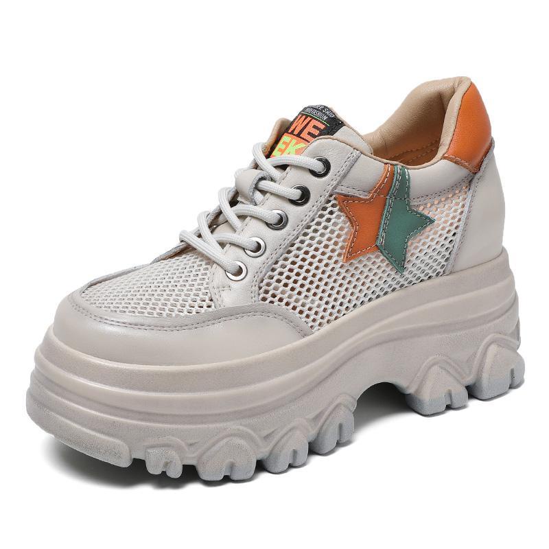 Giày Da Bò Thật Đế Dày Phối Lưới Đục Lỗ Thoáng Khí Thời Trang Mùa Hè 2023 Cho Nữ