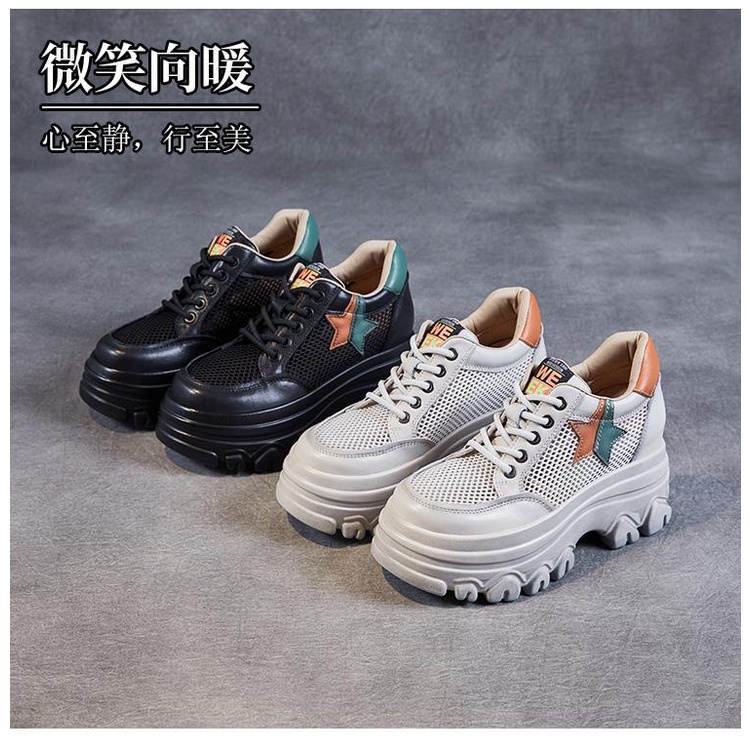 Giày Da Bò Thật Đế Dày Phối Lưới Đục Lỗ Thoáng Khí Thời Trang Mùa Hè 2023 Cho Nữ