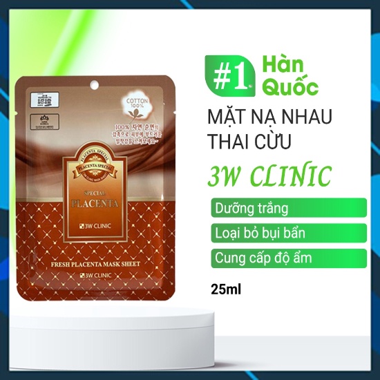 Mặt Nạ Nhau Thai Cừu Ngừa Lão Hóa 3W CLINIC FRESH PLACENTA MASK SHEET 25ml 3W100 Phan An Green Nine's Beauty