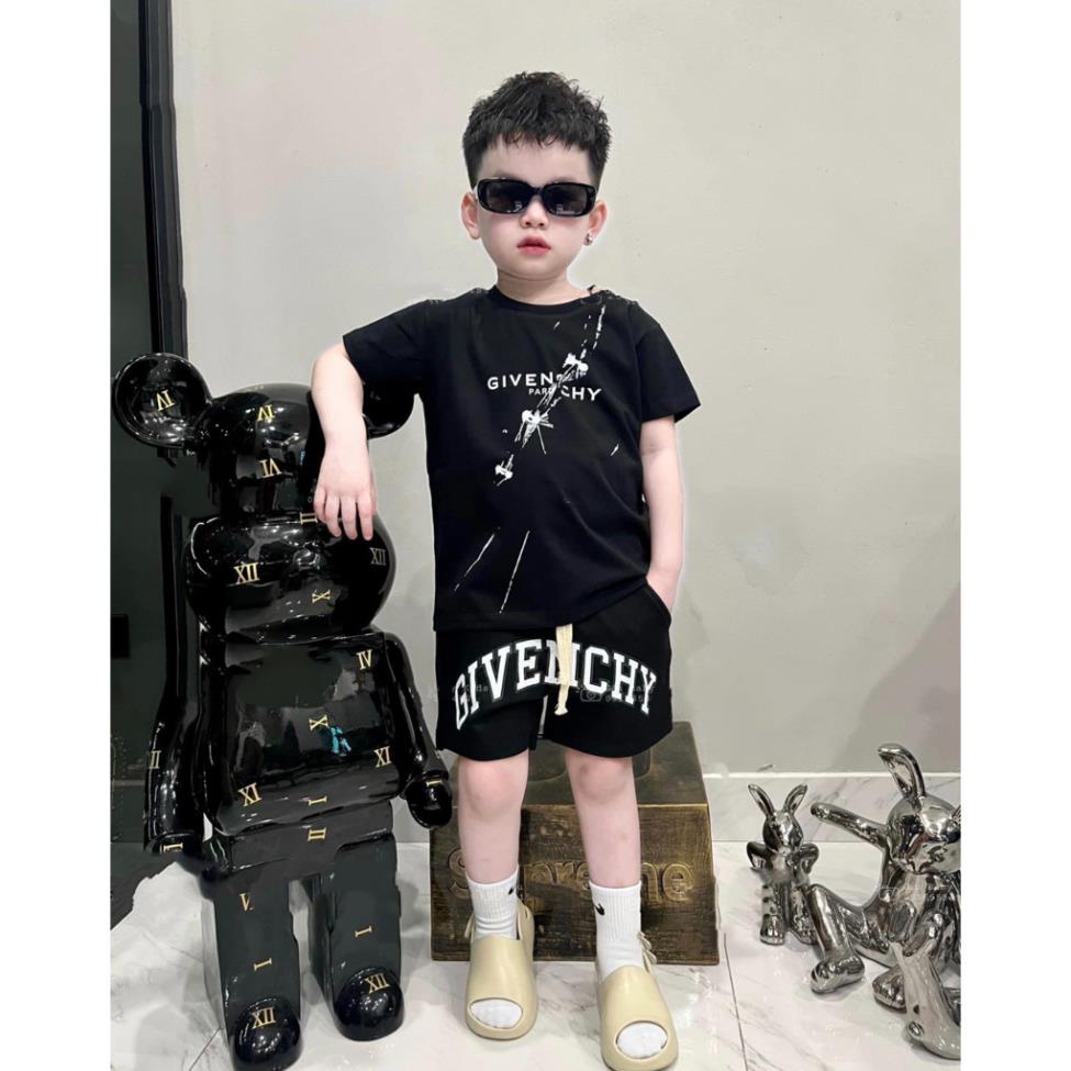Bộ quần áo givenchy vẩy sơn cho bé trai, set áo phông quần short trẻ em unisex hekids
