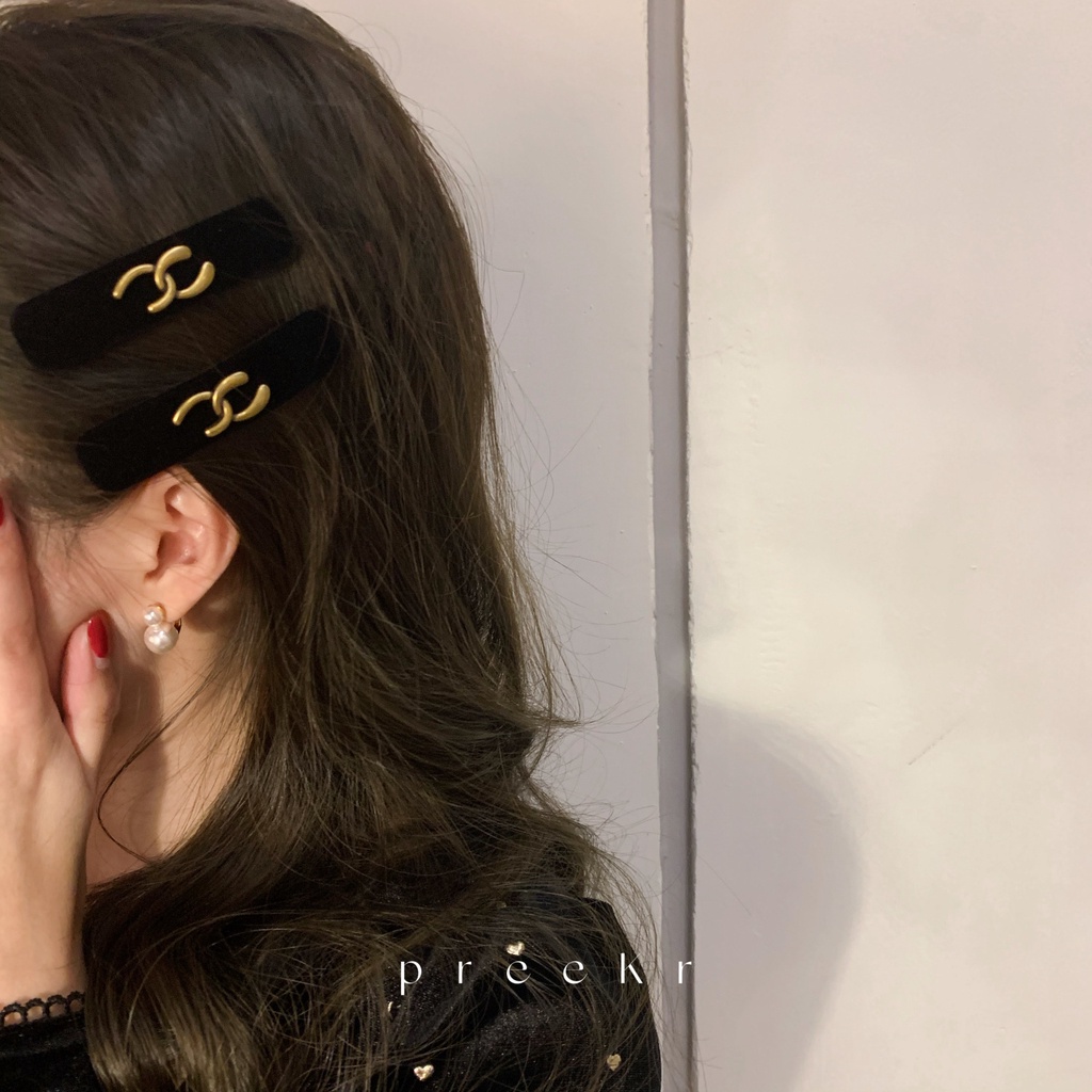 Xiao Xiangfeng Kẹp Tóc Mái Bằng cotton Nhung Nhỏ Màu Vàng Đen Thời Trang Thu Đông 2022