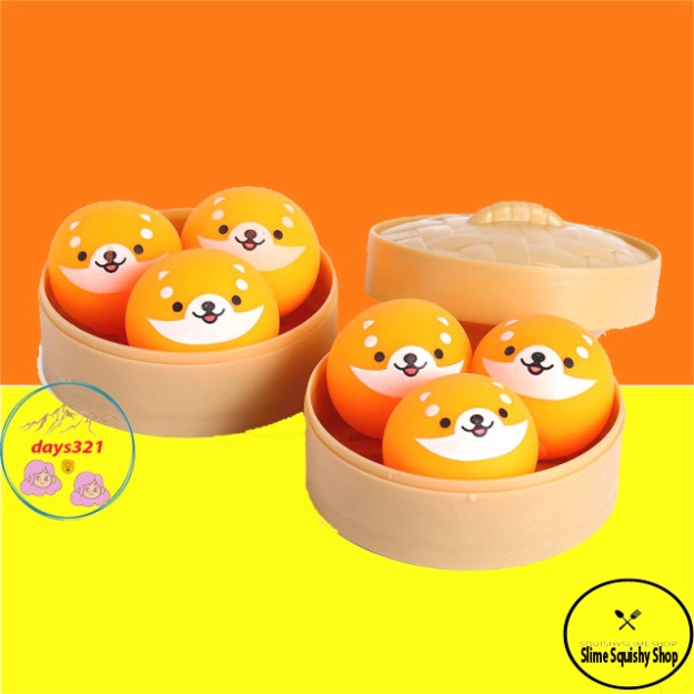 bánh bao màn thầu squyshi êm ái hộp 3 chiếc chó shiba màu cam