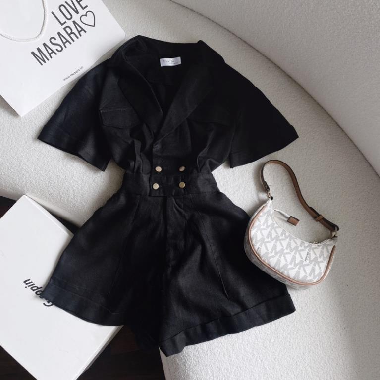 ♥️ JUMPSUIT SHORTS ĐEN CỔ VEST PHỐI NÚT ♥️ KÈM ẢNH THẬT