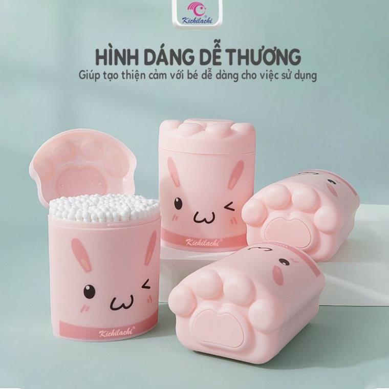 Tăm bông trẻ em Kichi hình thỏ dễ thương, kháng khuẩn lõi giấy cho bé sơ sinh ngoáy tai, mũi-Hộp 200 que