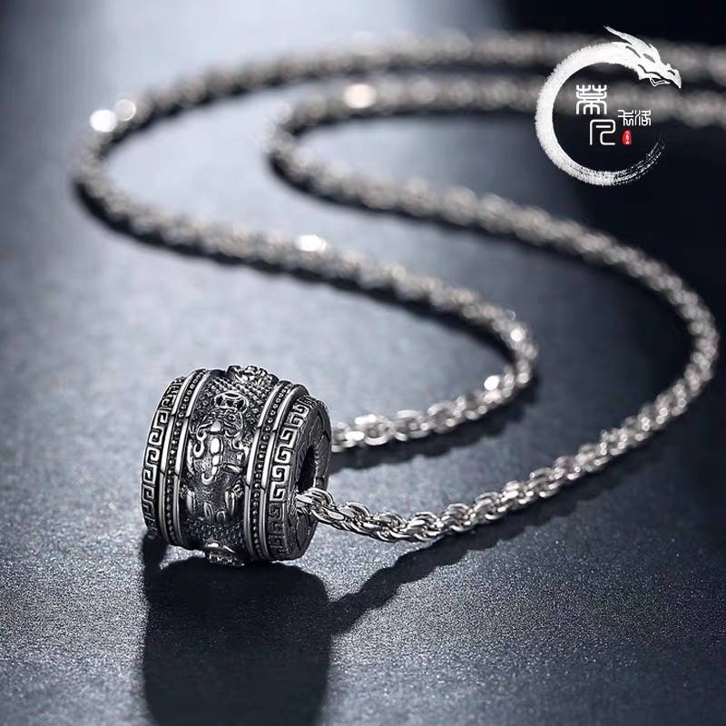 Mặt Dây Chuyền Bạc s925 Hình Pixiu Sáu Cánh Quạt Xoay Được Phong Cách Retro Cho Nam Và Nữ