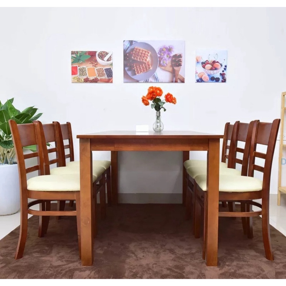 Bộ bàn ăn cơm 6 ghế, bàn ăn cabin 6 ghế gỗ tự nhiên - bảo hành chính hãng