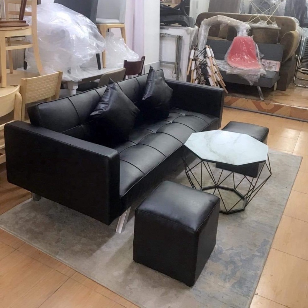Ghế SOFA BED ( sofa giường da), sofa phòng khách màu đen siêu bền - bảo hành 12 tháng