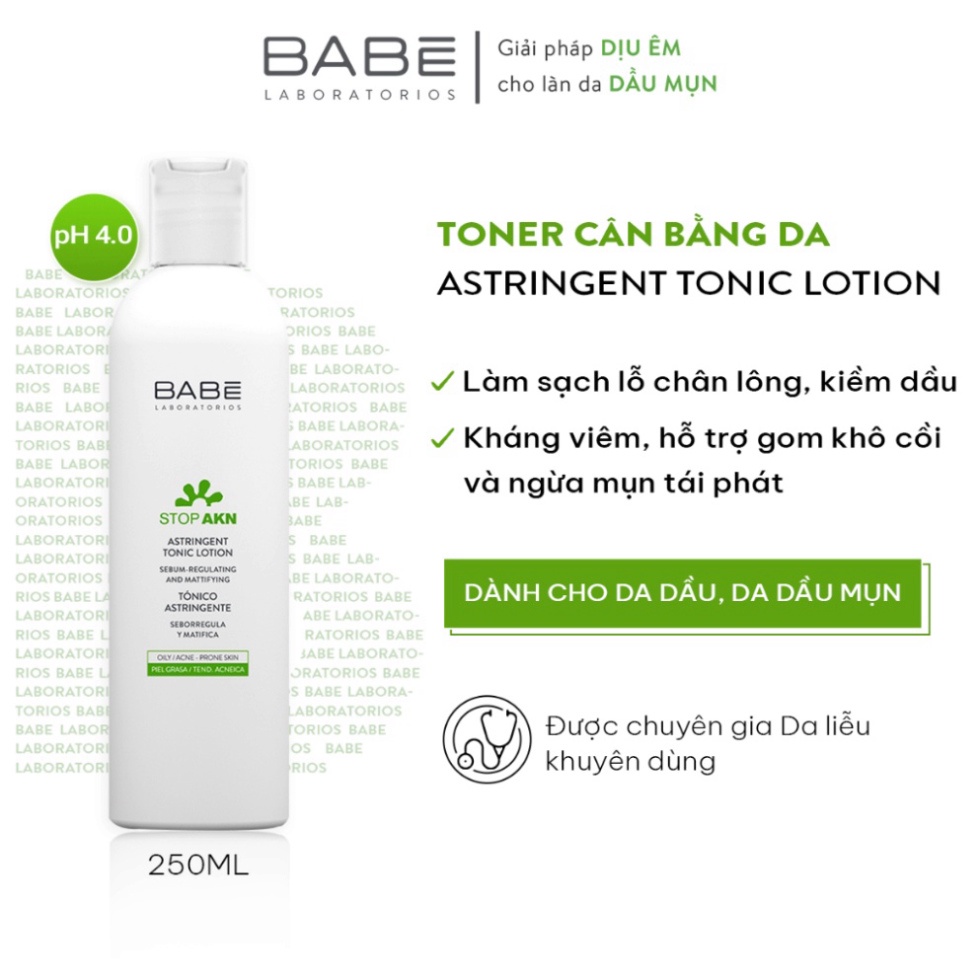 Toner cân bằng dầu nhờn, hỗ trợ giảm mụn, se khít lỗ chân lông BABE Stop AKN Astringent Tonic Lotion 250ml | BigBuy360 - bigbuy360.vn