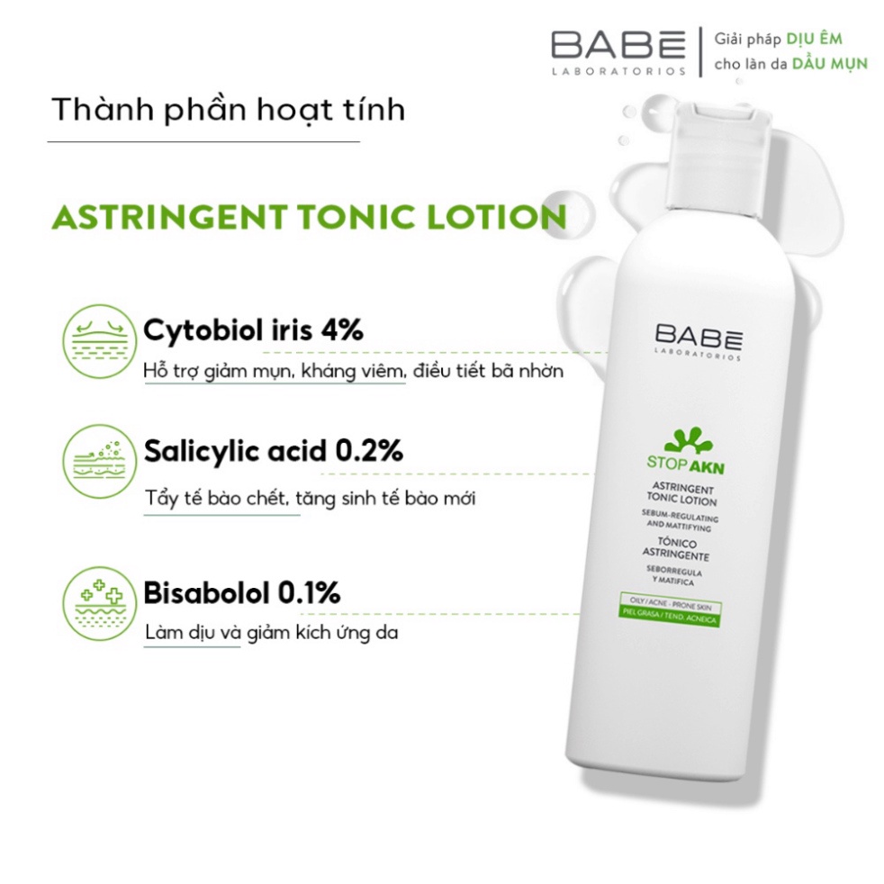 Toner cân bằng dầu nhờn, hỗ trợ giảm mụn, se khít lỗ chân lông BABE Stop AKN Astringent Tonic Lotion 250ml | BigBuy360 - bigbuy360.vn