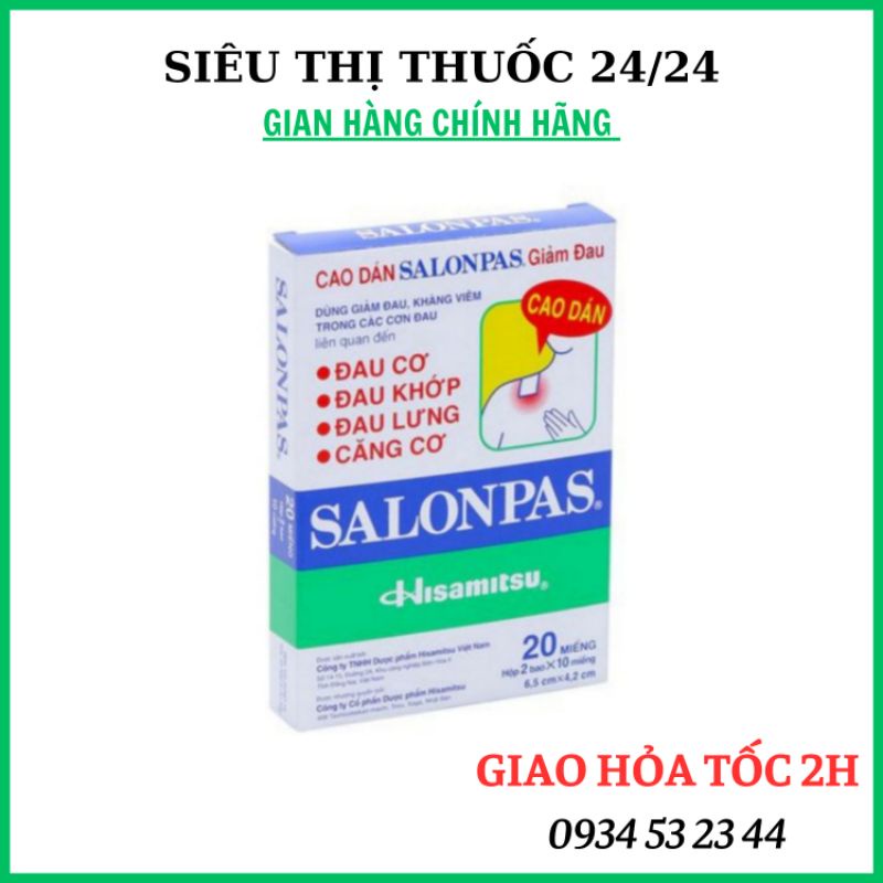 Combo 2 hộp Cao Dán Salonpas Hộp 20 Miếng ⚡ CAM KẾT CHÍNH HÃNG ⚡ Cao dán giảm đau nhức vai, đau cơ, bầm tím