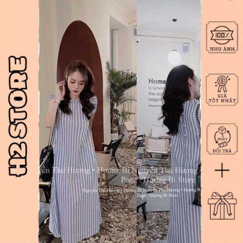 Váy sọc kẻ bèo cổ kèm đai Áo len hoạ tiết tay lỡ hàng Quảng Châu full size