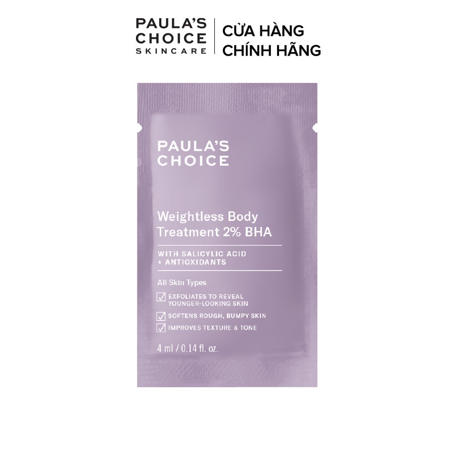 Kem dưỡng thể ngừa viêm lỗ chân lông Paula’s Choice WEIGHTLESS BODY TREATMENT WITH 2% BHA -4ml 5709