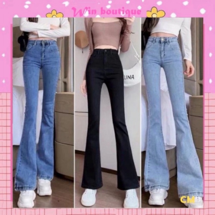 Quần bò nữ ống rộng co giãn, quần jeans ống đứng cạp cao 3 mầu siêu hot | BigBuy360 - bigbuy360.vn