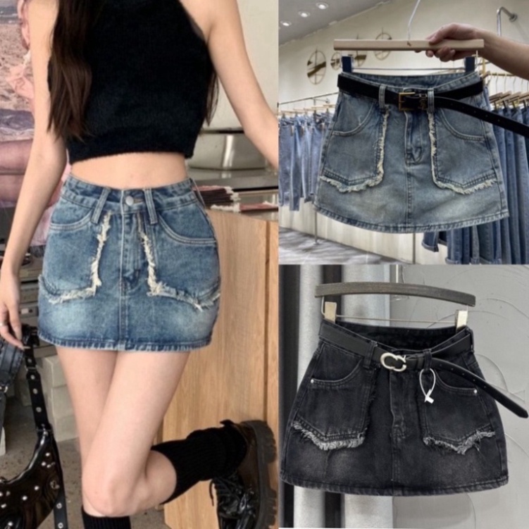 Chân váy jeans túi nhọn viền cắt tua siêu xinh ảnh cận chất Win boutique Hot Trend | BigBuy360 - bigbuy360.vn