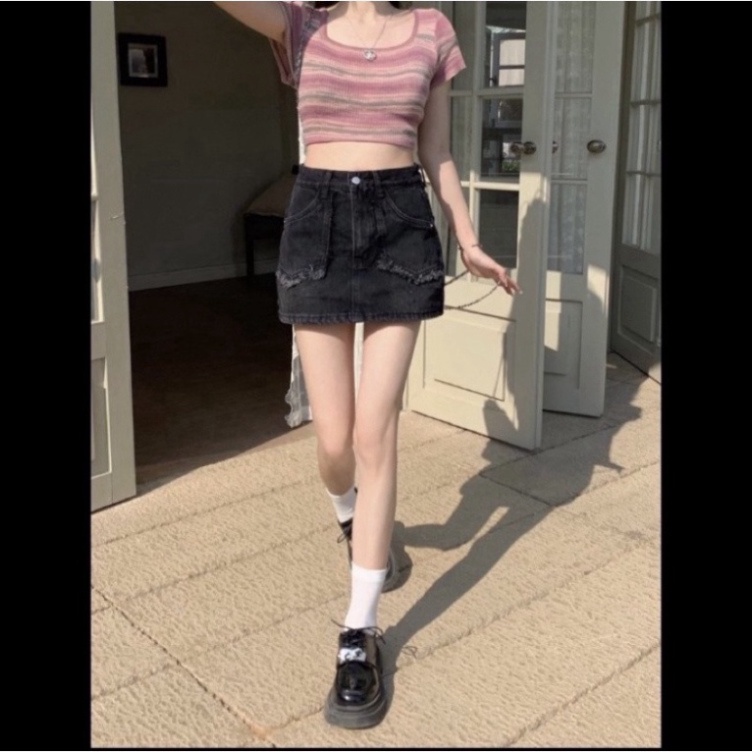 Chân váy jeans túi nhọn viền cắt tua siêu xinh ảnh cận chất Win boutique Hot Trend | BigBuy360 - bigbuy360.vn
