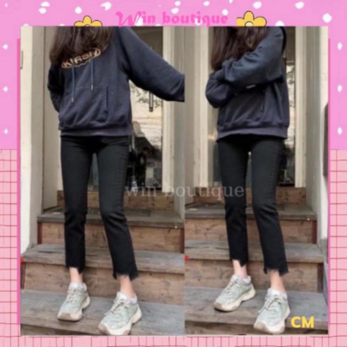 Quần jean bò ống đứng suông co và giãn black color cắt gấu Win Boutique Hot Trend | BigBuy360 - bigbuy360.vn