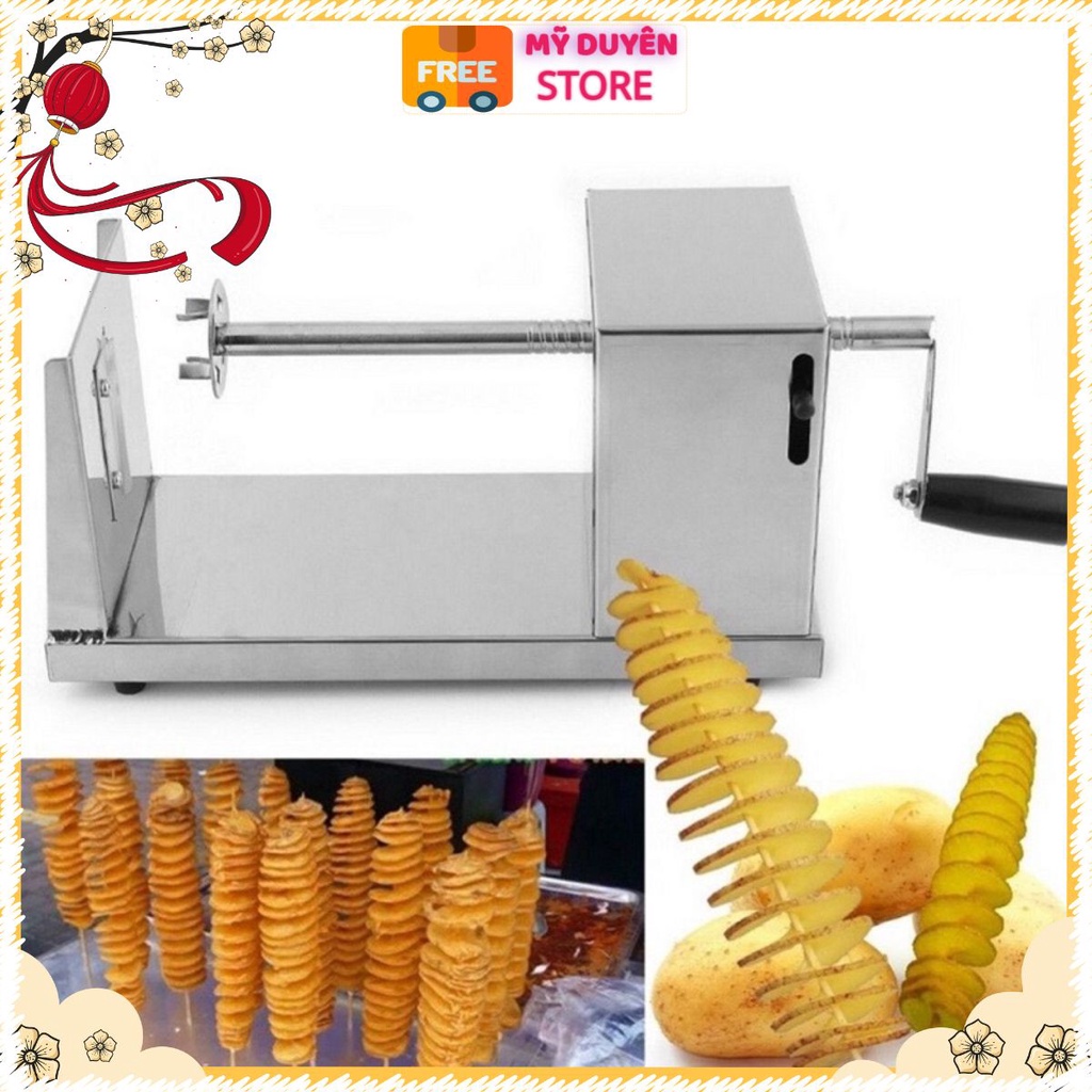 Máy cắt khoai tây lốc xoáy+ 2 lưỡi dao, Dụng Cụ Gọt Khoai Tây Lốc Xoáy Vỏ Inox Siêu Bền