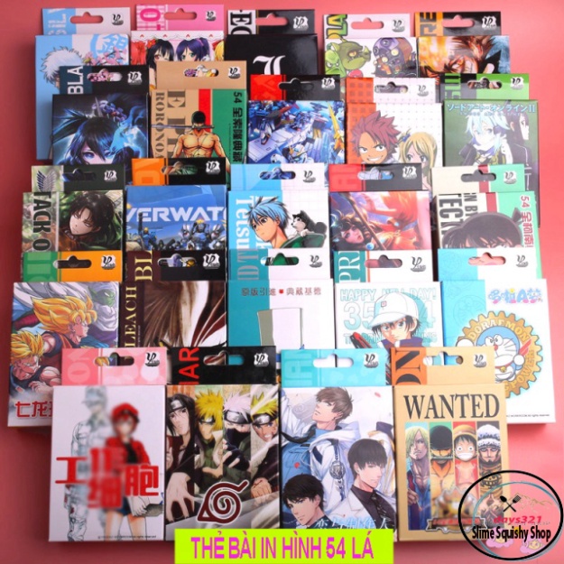 Bài tây anime manga, tú lơ khơ tổ hợp nhiều mẫu mã One Piece, Naruto, Dragon Ball, Kimetsu no Yaiba, Conan, Doraemon,wan