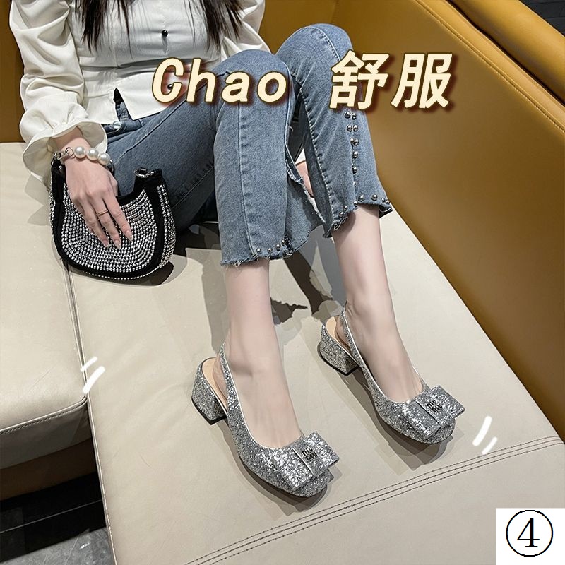 Giày Xăng Đan Mũi Tròn Đế Dày Hở Ngón Quai Đeo Thắt Nút Đính Kim Sa Pha Lê Lấp Lánh Thời Trang 2023 Cho Nữ