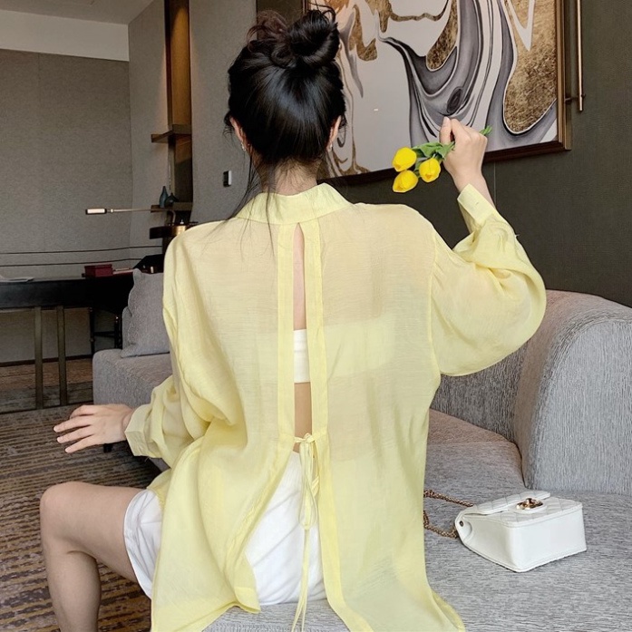 Áo sơ mi IELGY tay dài chống nắng dáng rộng phối dây đeo sau lưng thời trang ( giá rẻ )
