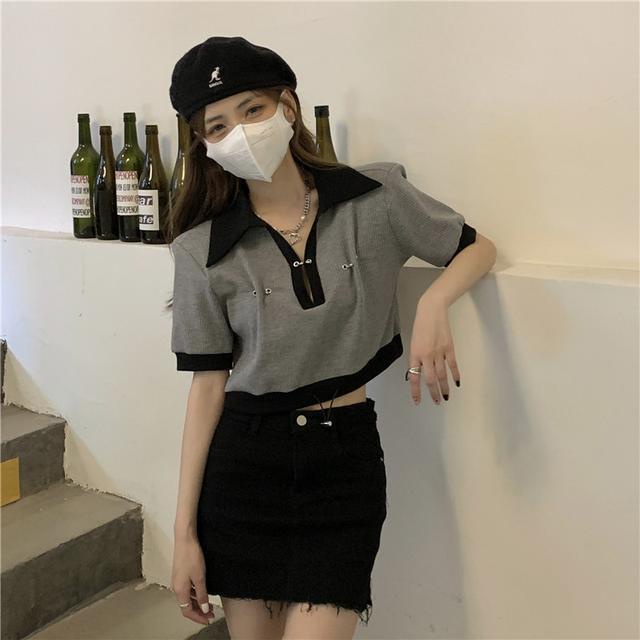 Jiashucheng Áo Dệt Kim Ngắn Tay Dáng Rộng Eo Cao Phong Cách Chic Ngọt Ngào Cho Nữ
