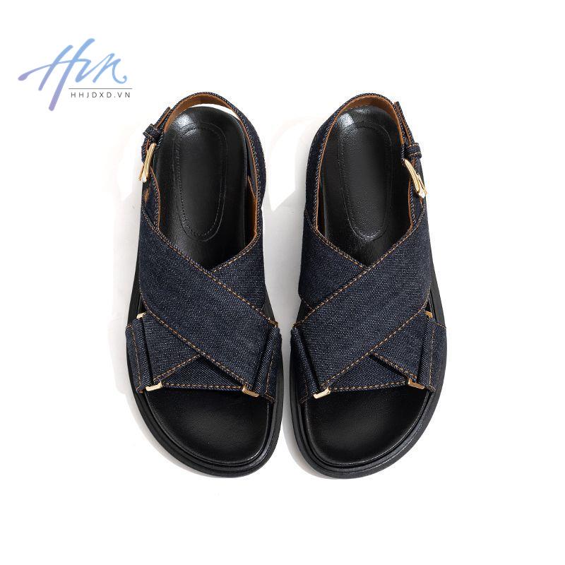 Giày Sandal Đế Dày Quai Chéo Chất Liệu Denim Thời Trang Mùa Hè Cho Nữ