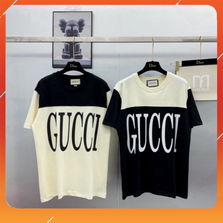 Siêu đẹp Áo phông nam nữ Premium Cotton pha màu đen sữa dập chữ GG trước ngực siêu sang Giá sinh viên 556