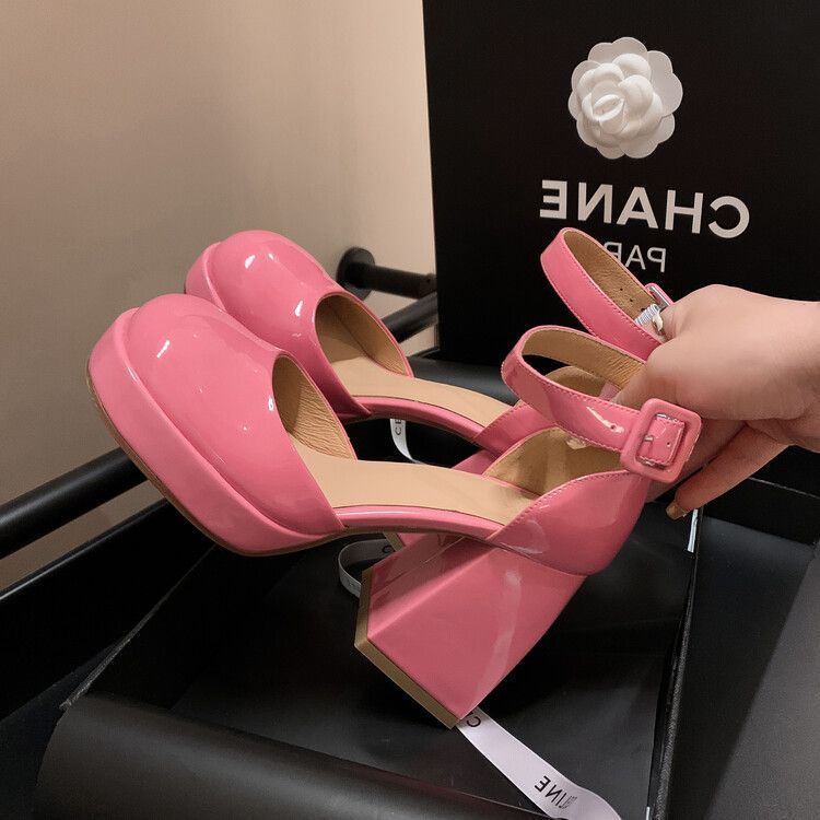 Giày Sandal Cao Gót Da Thật Đế Dày Chống Thấm Nước Thời Trang Mùa Hè 2023 Cho Nữ