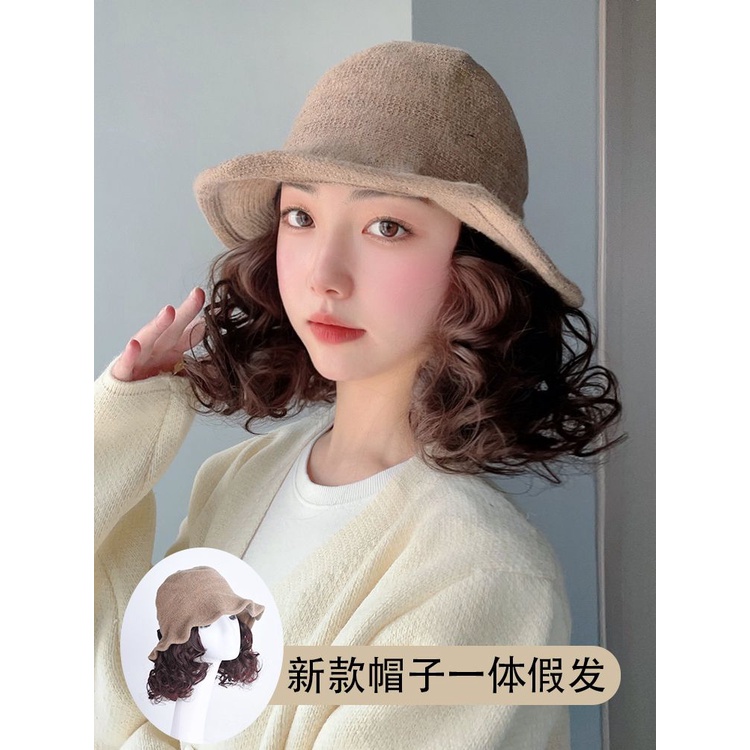 Mũ Xô Kèm Tóc Giả Ngắn Xoăn Màu Hoa Đào Thời Trang Hàn Quốc Cho Nữ