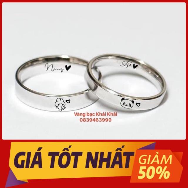 Nhẫn đôi , Nhẫn nam, Nhẫn nữ bạc ta tròn trơn khắc tên theo ý muốn - Vàng Bạc BEEYVN
