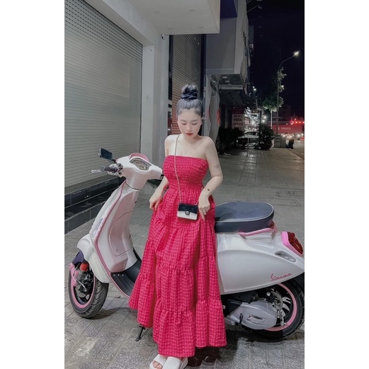 Đầm maxi kẻ caro ống siêu rộng dài chuẩn hình thật