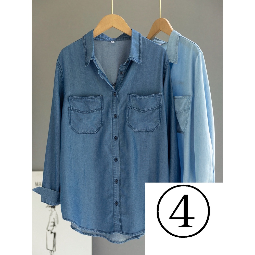 Xuất Khẩu Cao Cấp Áo Sơ Mi Denim Dáng Rộng Xếp Tầng Dễ Phối Đồ Cho Nữ