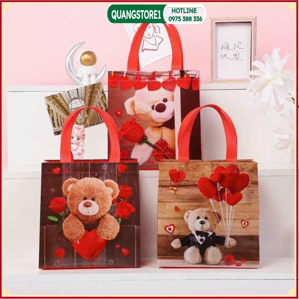 Túi Đựng Bánh Kẹo Bằng Vải Không Dệt Chống Nước Hình Gấu Dễ Thương,Túi Vải Phong Cách Hàn Quốc Cho Nữ