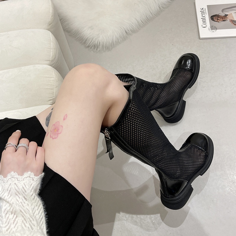 Giày Bốt Martin Lưới Cổ Cao Qua Gối Đế Dày Thời Trang Mùa Hè 2023 Mới Cho Nữ